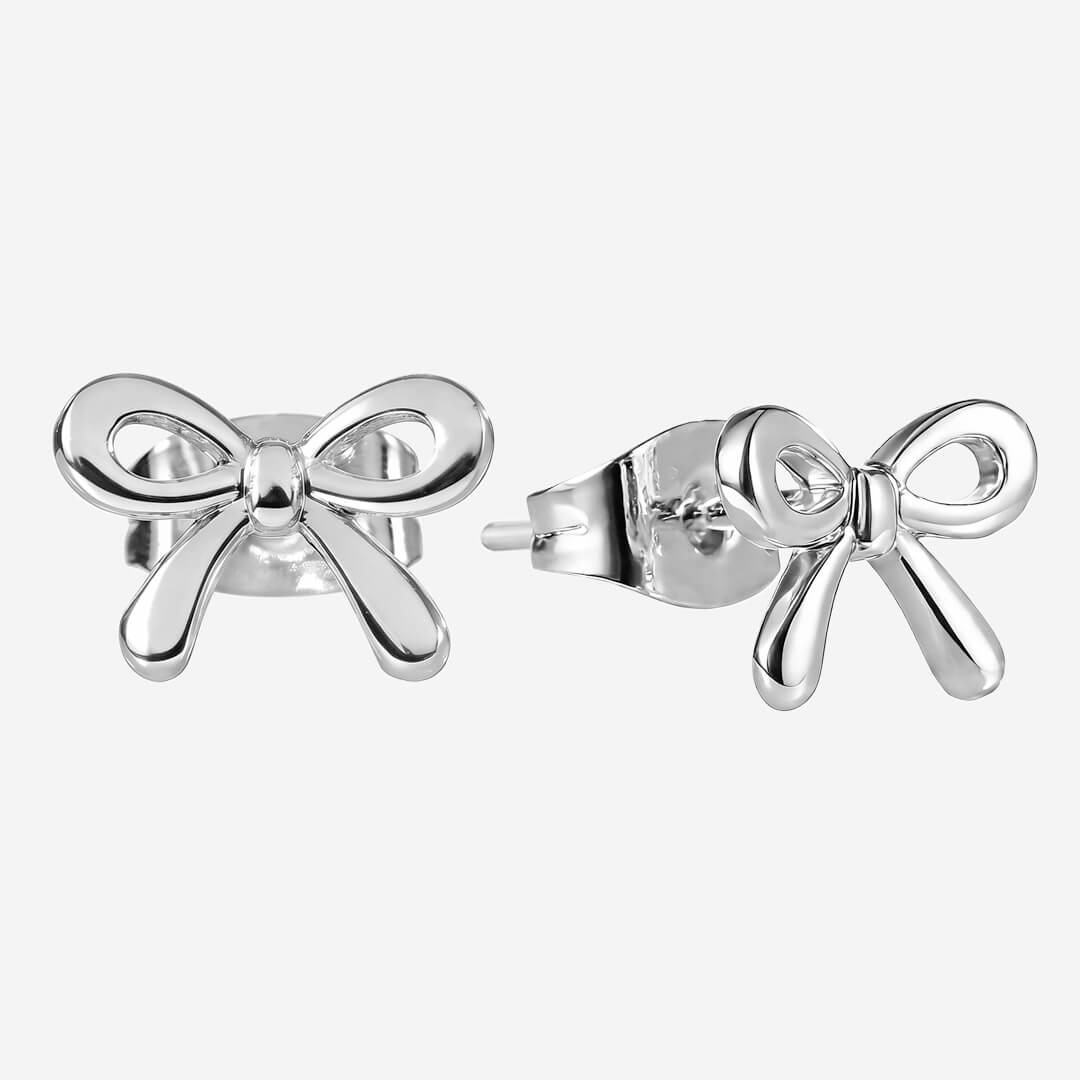 Bella Bow Stud Earrings - Silver
