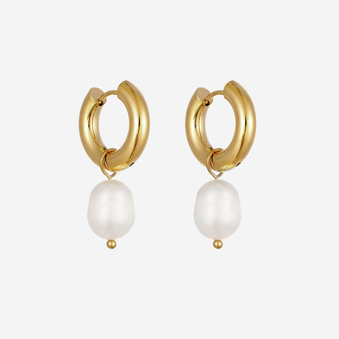 Phoebe Pearl Huggie Earrings - Gold