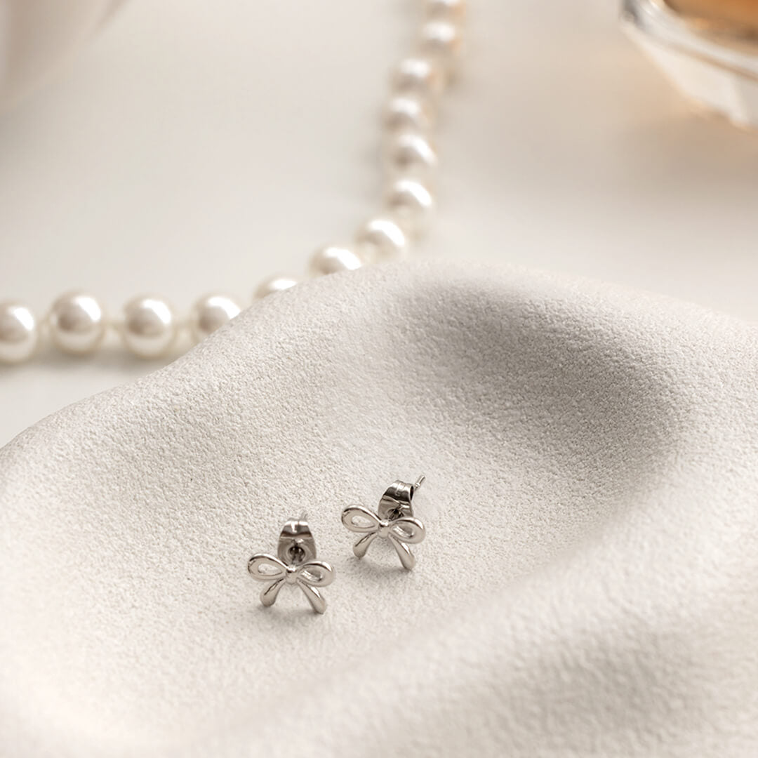 Bella Bow Stud Earrings - Silver