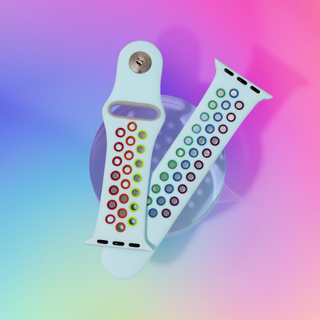 Silicone Sports Apple Watch Band - Aqua/Pride