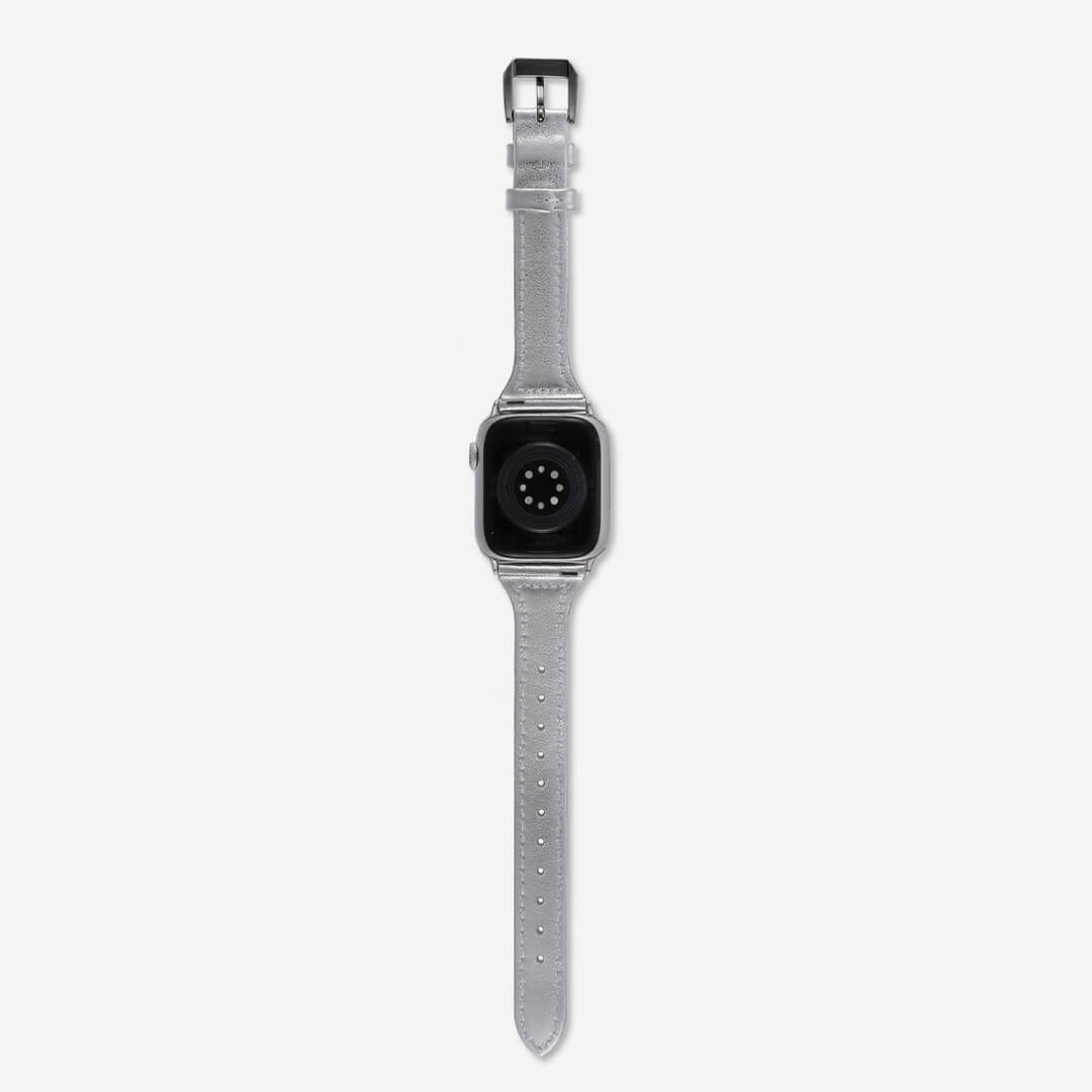 Slim Leather Apple Watch Band - Silver
