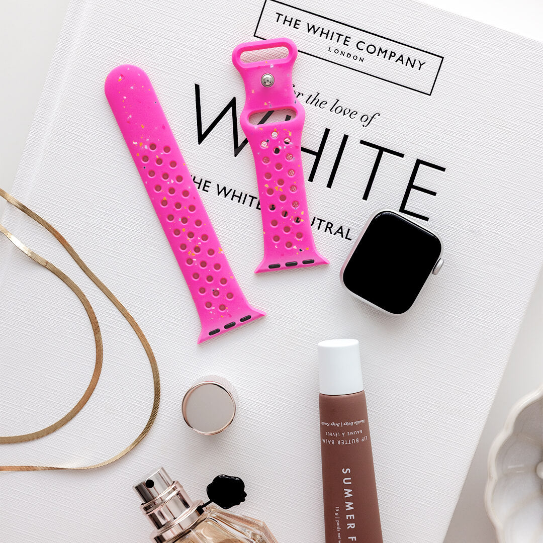 Speckled Silicone Sports Apple Watch Band - Hot Pink