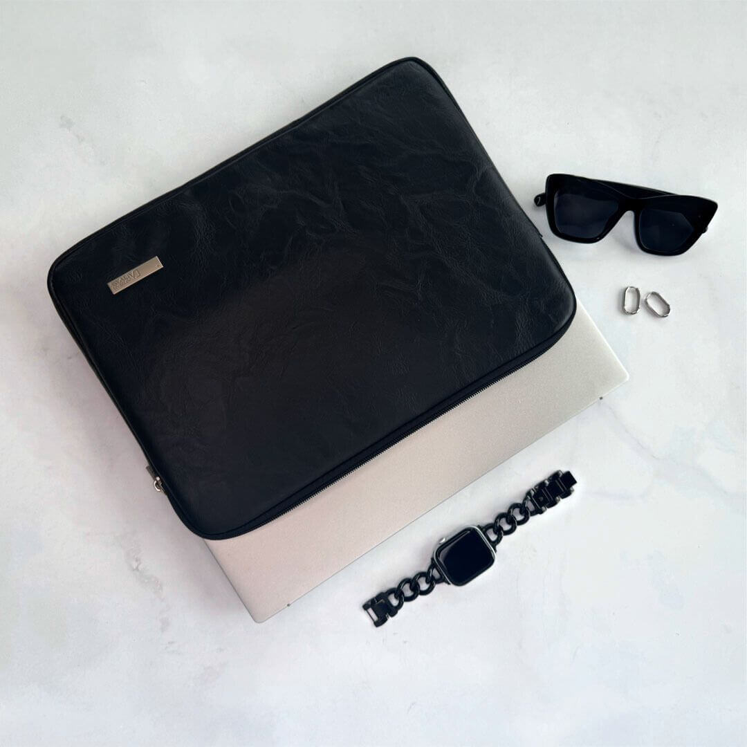 Quinn Vegan Leather Laptop Sleeve - Black