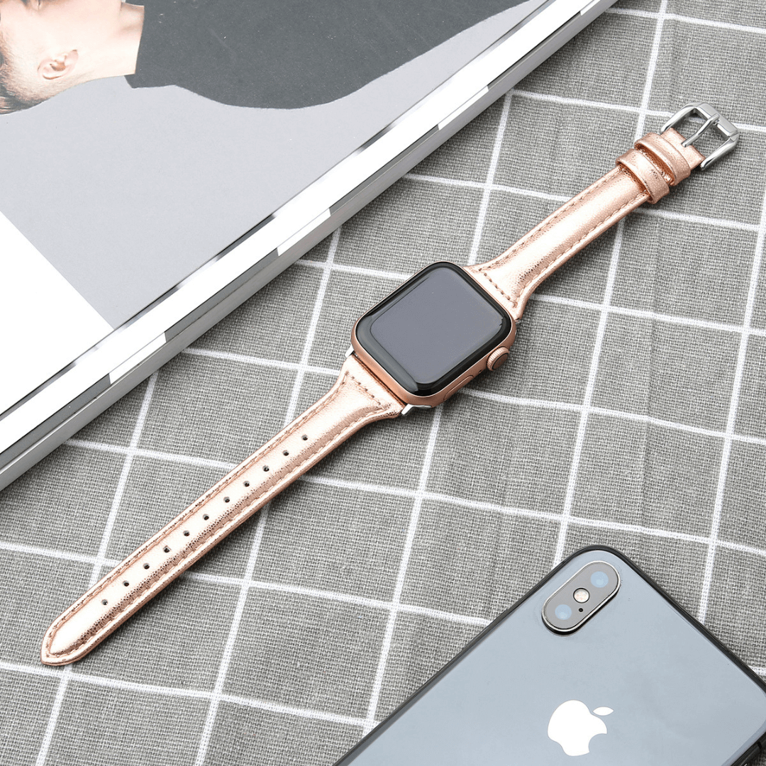 Slim Leather Apple Watch Band Rose Gold